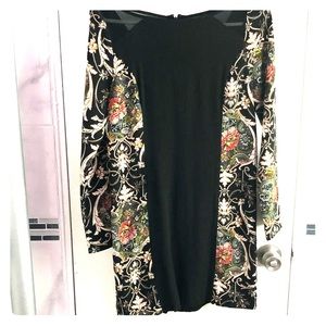 Line & Dot Panel Shift Silk Dress